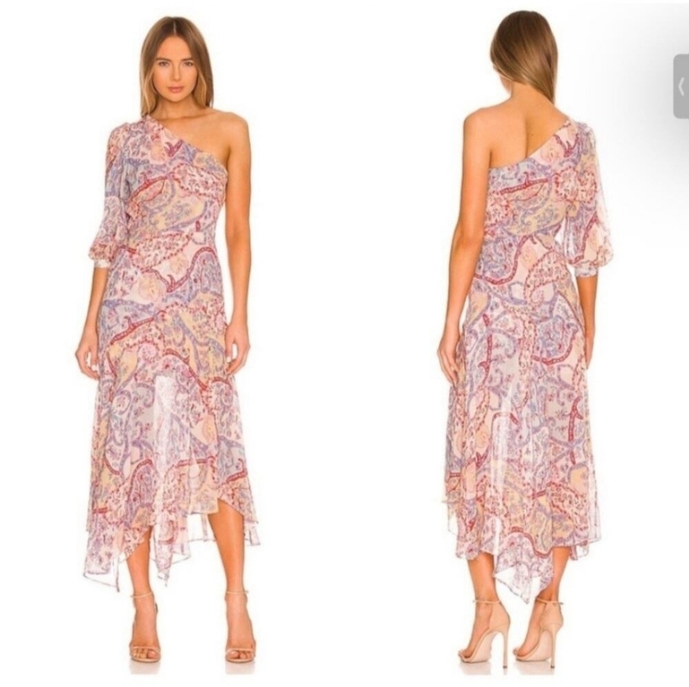 Veronica Beard Kimber One-Shoulder Paisley Floral Silk Dress